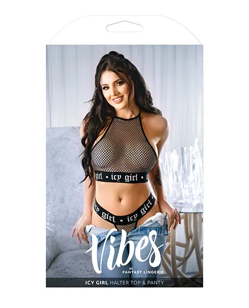 Fantasy Lingerie Vibrators Vibes Icy Girl Metallic Fishnet Halter Top Panty Black Fantasy Lingerie Vibrators Vibes Icy Girl Metallic Fishnet Halter Top Panty Black