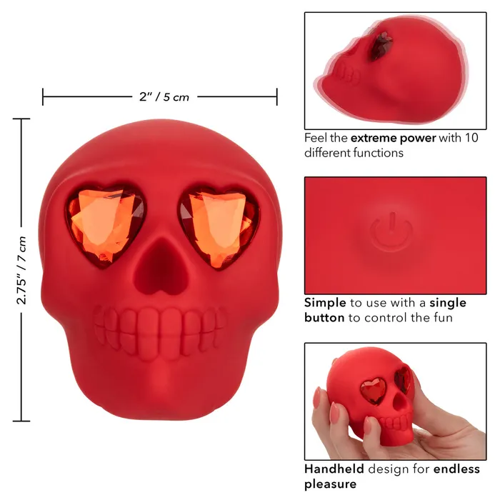 CalExotics Naughty Bits BONE HEAD Handheld Body Wand Massager Red Skull Mini Vibrator Female Sex Toys