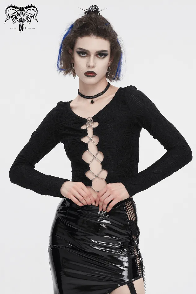 EVEs SECRETS Couples Gothic LaceUp Black Crop Top With Sexy CutOuts