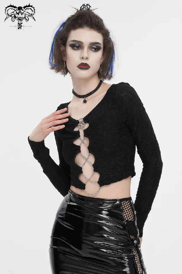 EVEs SECRETS Couples Gothic LaceUp Black Crop Top With Sexy CutOuts