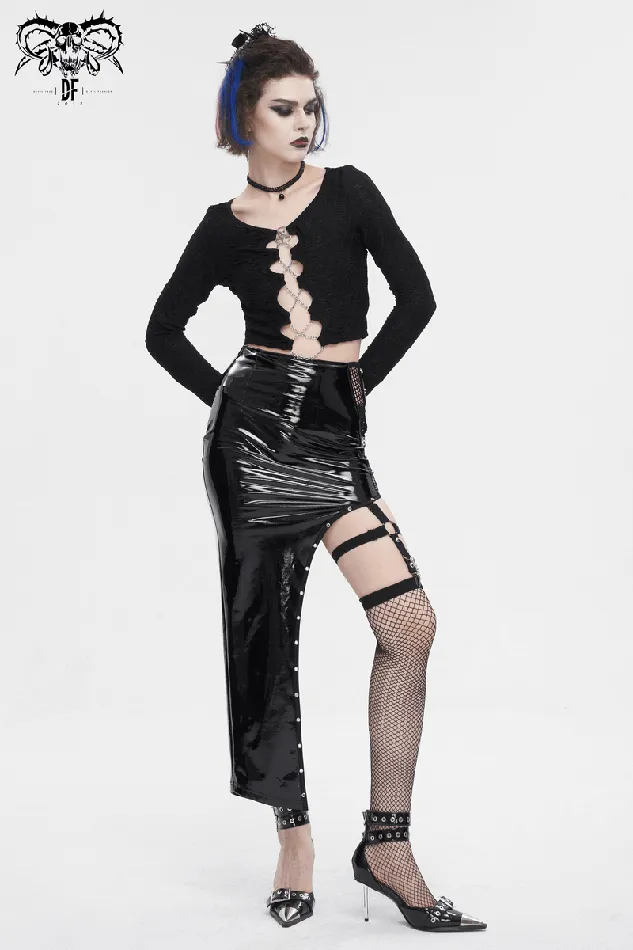 EVEs SECRETS Couples Gothic LaceUp Black Crop Top With Sexy CutOuts
