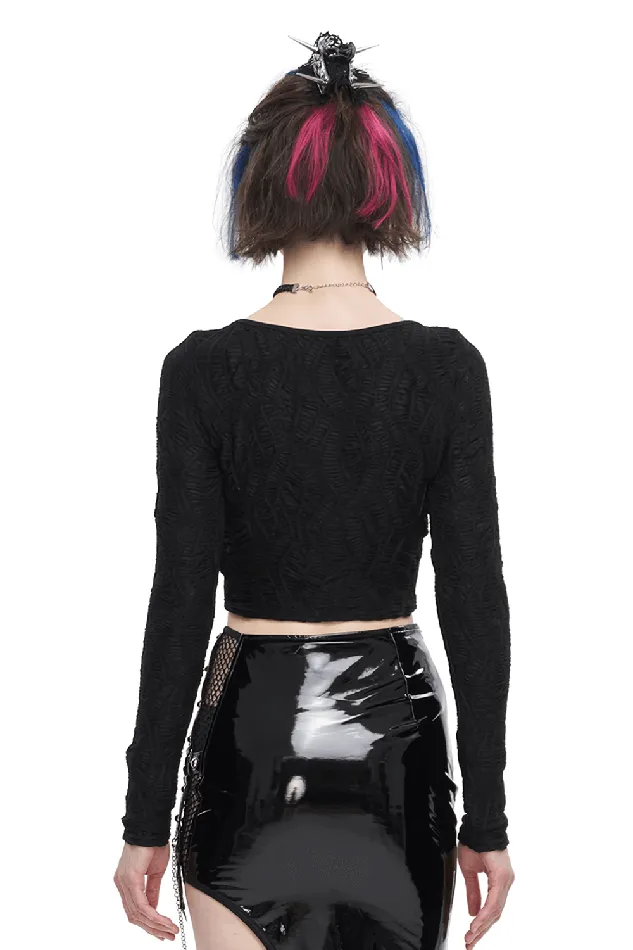 EVEs SECRETS Couples Gothic LaceUp Black Crop Top With Sexy CutOuts