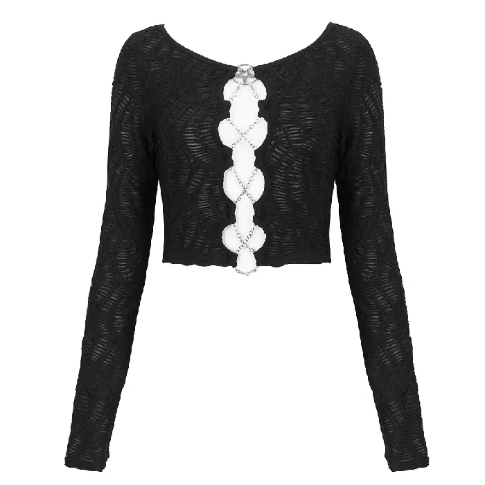 EVEs SECRETS Couples Gothic LaceUp Black Crop Top With Sexy CutOuts